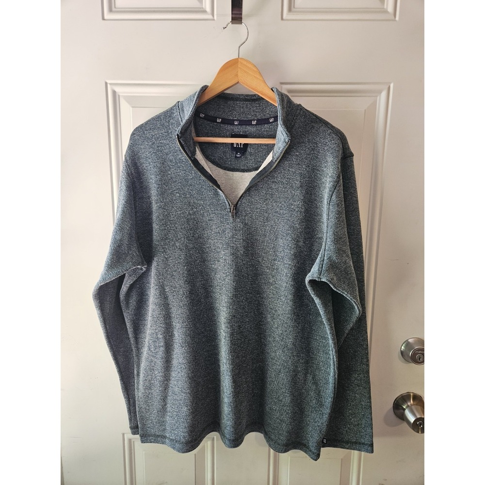 GAP Mens XL Gray Quarter Zip Pullover Sweater Fleece Lined Casual Mock Neck